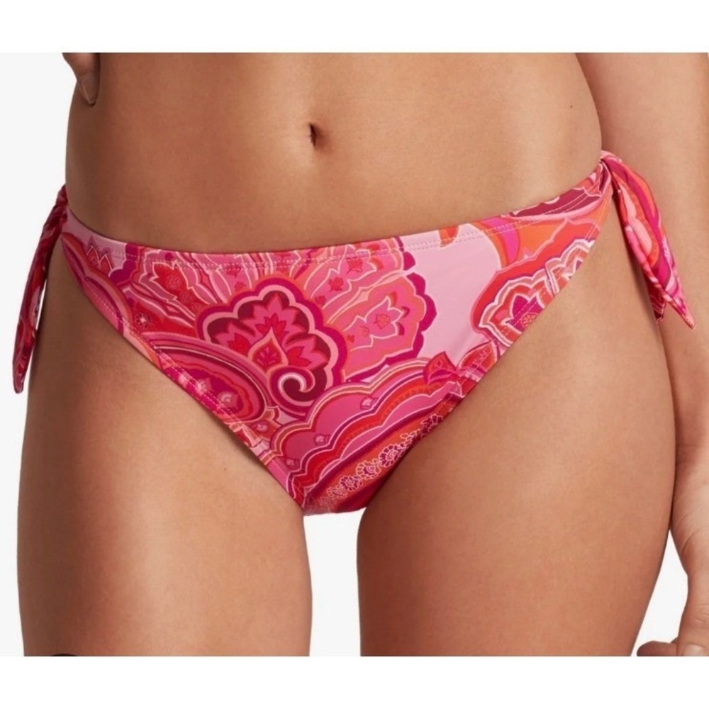 NWT Lauren Ralph‎ Lauren Bikini Bottoms Womens Pink Paisley Side Tie Swim 12 $75